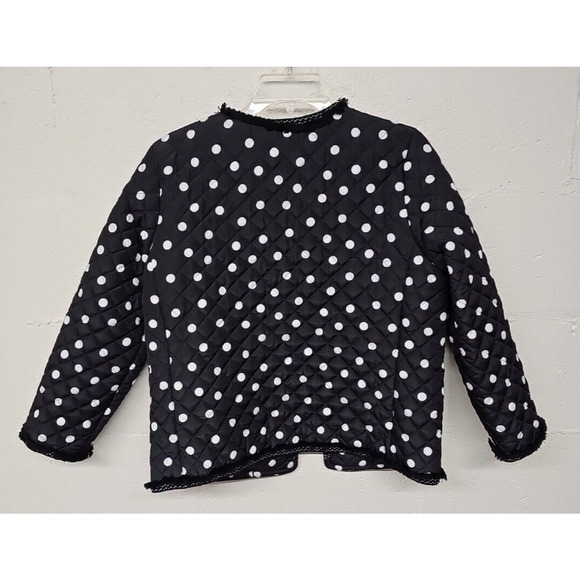 Crown & Ivy Puffer Jacket Womens Size Small Polka Dot Fringe Trim Cropped Modern - Picture 5 of 8